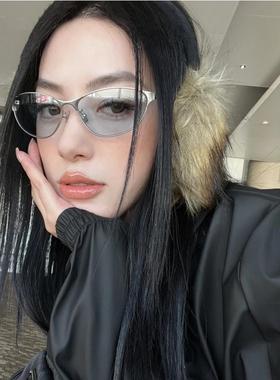 新款未来感猫眼淡蓝色骑行墨镜女