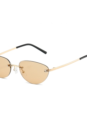 无框切边猫眼蓝色墨镜高级感小脸