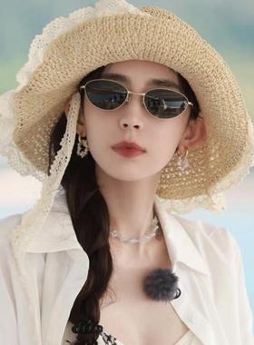 娜扎同款港风猫眼墨镜海边度假女