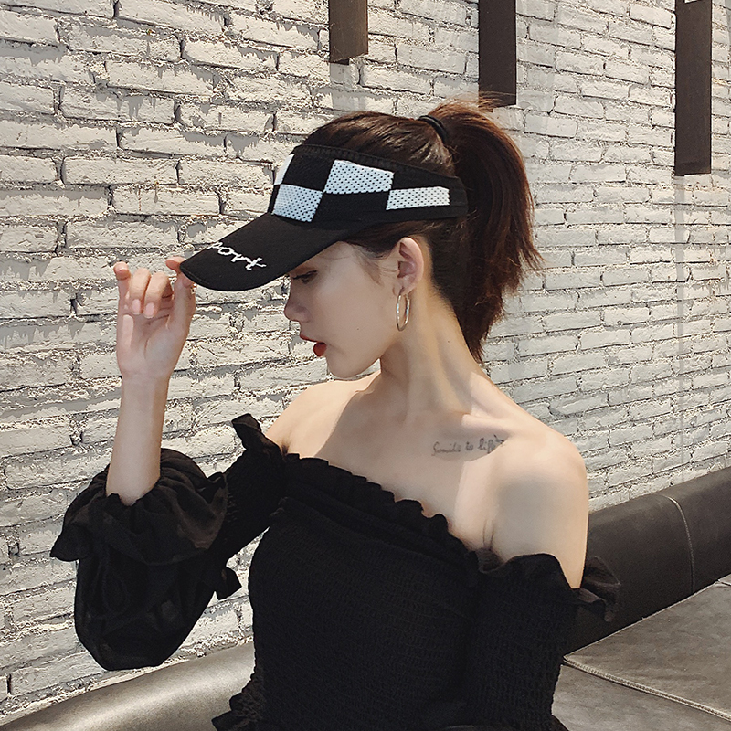 2023新款韩版针织字母空顶帽女跑步运动无顶鸭舌帽夏季户外遮阳帽
