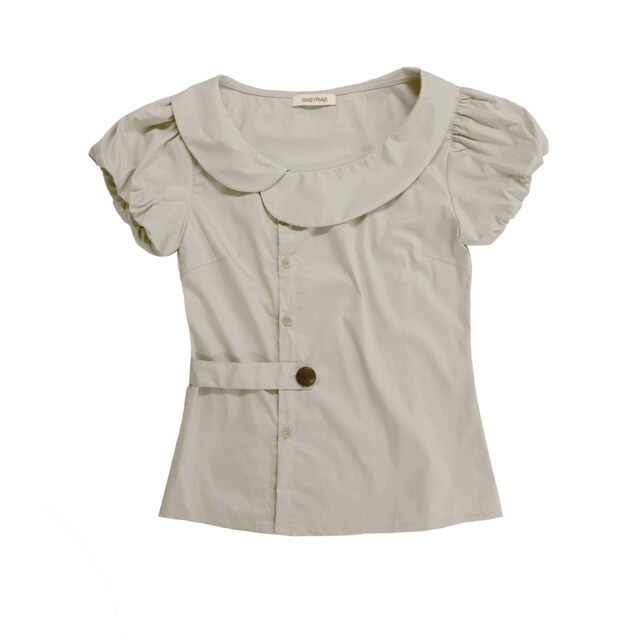 Eihey stacked asymmetrical large lapel design puff sleeve top women's slim waist button-down shirt
