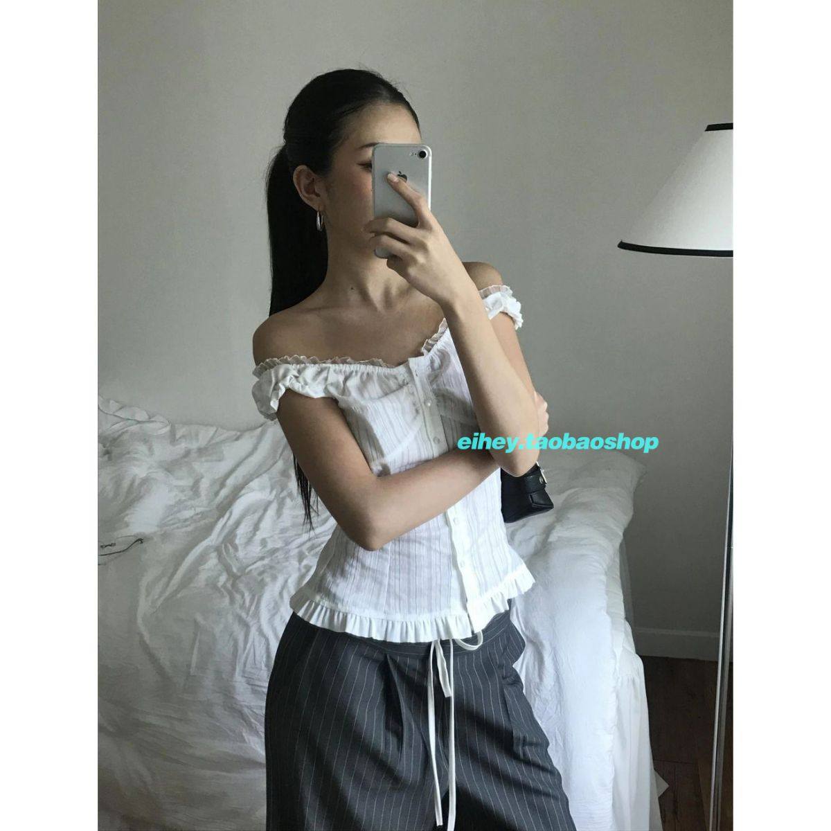 eihey诶嘿夏季新品芭蕾风纯色系扣无袖荷叶边背心显瘦吊带上衣女,淘宝优惠券,粉丝福利购,淘宝优惠卷