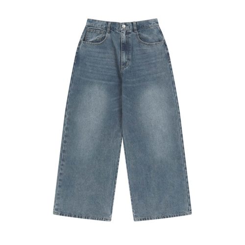 eihey诶嘿新款复古水洗阔腿裤宽松百搭直筒裤浅蓝色牛仔裤长裤女 - 图3