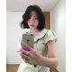 Eihey stacked asymmetrical large lapel design puff sleeve top women's slim waist button-down shirt