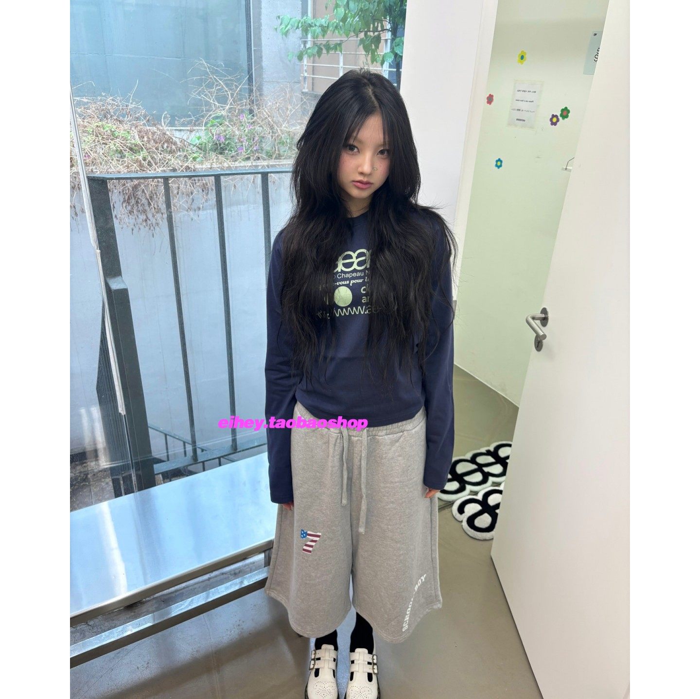 eihey诶嘿秋季字母印花简约百搭修身显瘦圆领长袖T恤上衣打底衫女