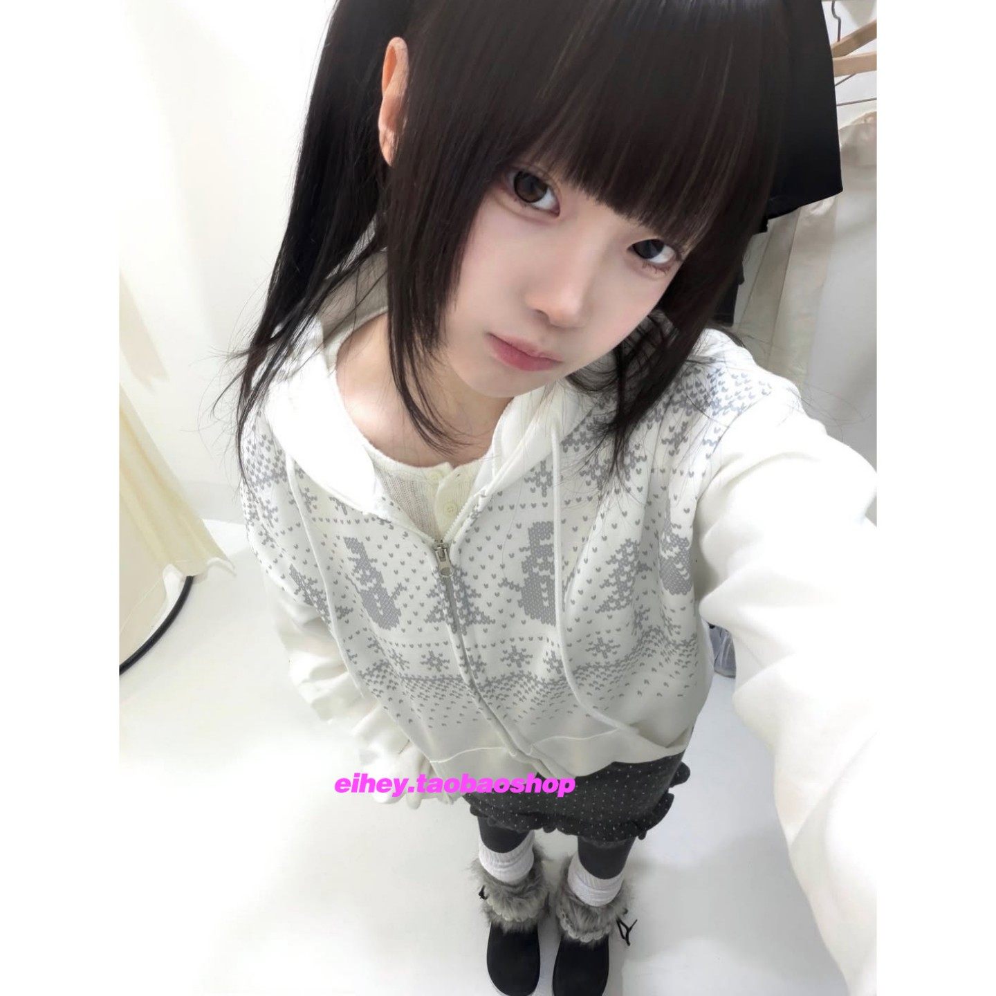 eihey诶嘿2025冬季圣诞雪人连帽拉链帽衫宽松休闲卫衣外套上衣女 - 图0