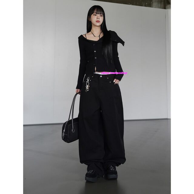 Eihey retro ຊ້ໍາ star rivet ການອອກແບບ unisex straight pants pants ຂາກວ້າງ jeans trousers ວ່າງ