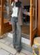 Vintage distressed ລ້າງ trousers denim ວ່າງ
