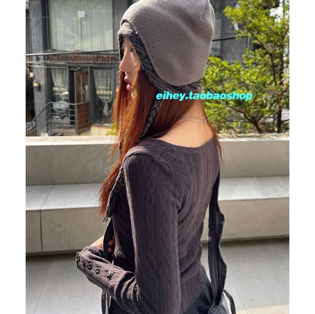 Eihey eh hey newjeans ແບບດຽວກັນຍີ່ປຸ່ນ retro girly functional style slim slim ແຂນຍາວ T-shirt cardigan ສໍາລັບແມ່ຍິງ