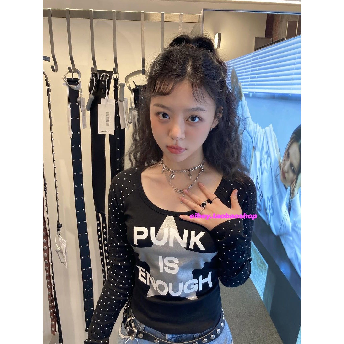 eihey诶嘿韩系星星字母印花修身显瘦休闲百搭插肩时尚长袖T恤上衣