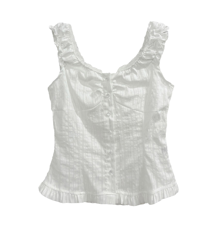 eihey诶嘿夏季新品芭蕾风纯色系扣无袖荷叶边背心显瘦吊带上衣女,淘宝优惠券,粉丝福利购,淘宝优惠卷