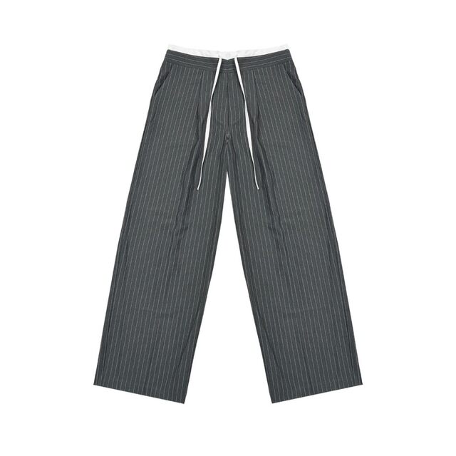 Eihey eh hey spliced waist high waist tie design versatile striped dark pattern drape suit pants casual pants