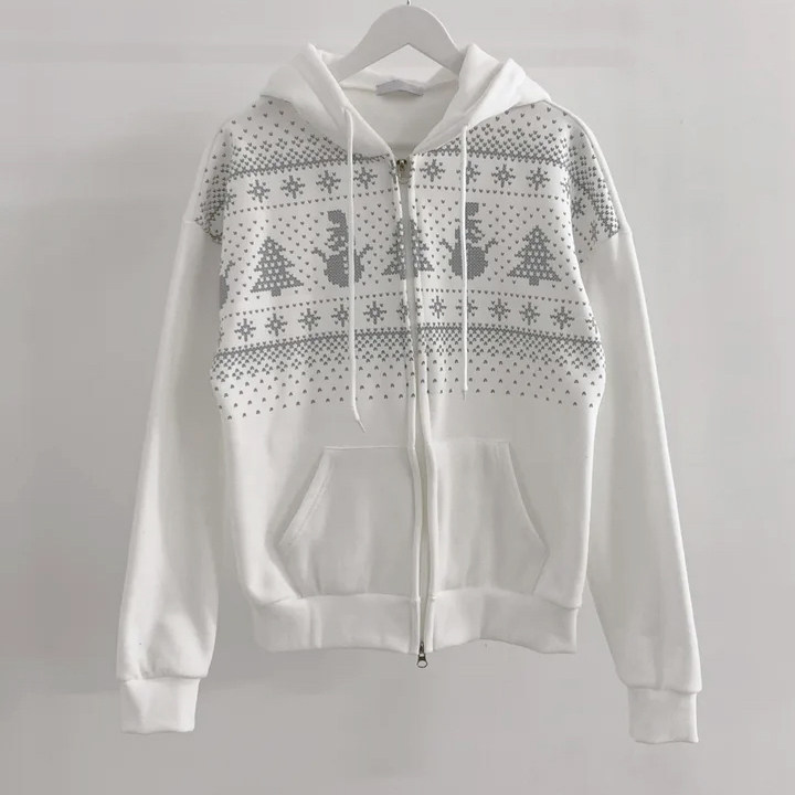 eihey诶嘿2025冬季圣诞雪人连帽拉链帽衫宽松休闲卫衣外套上衣女 - 图3