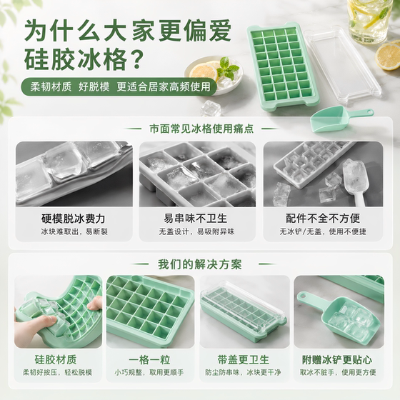 Silicone ice tray personalized creative household refrigerator ice box with lid quick freezer grid to make ice ball frozen ice cube mold