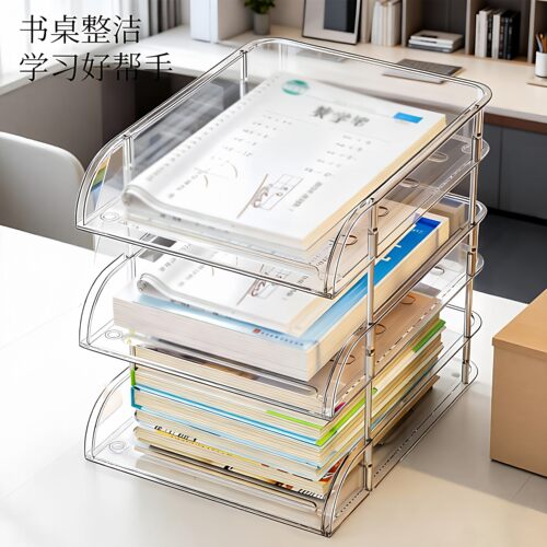 桌面书桌收纳置物架办公室文件书本分层收纳盒学生学科分类收纳架 - 图0