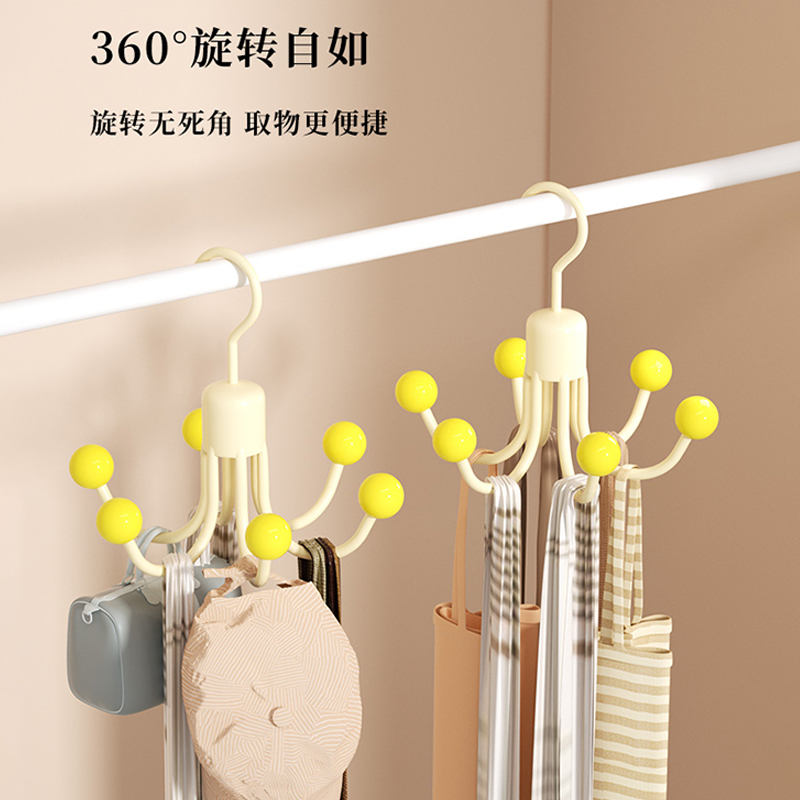 多巴胺旋转六爪挂钩挂帽子收纳神器门后衣柜吊带毛巾包包展示置物 - 图0