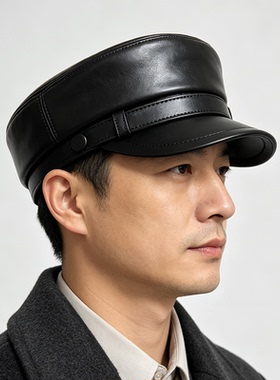 秋冬男士羊皮英伦复古海军风帽