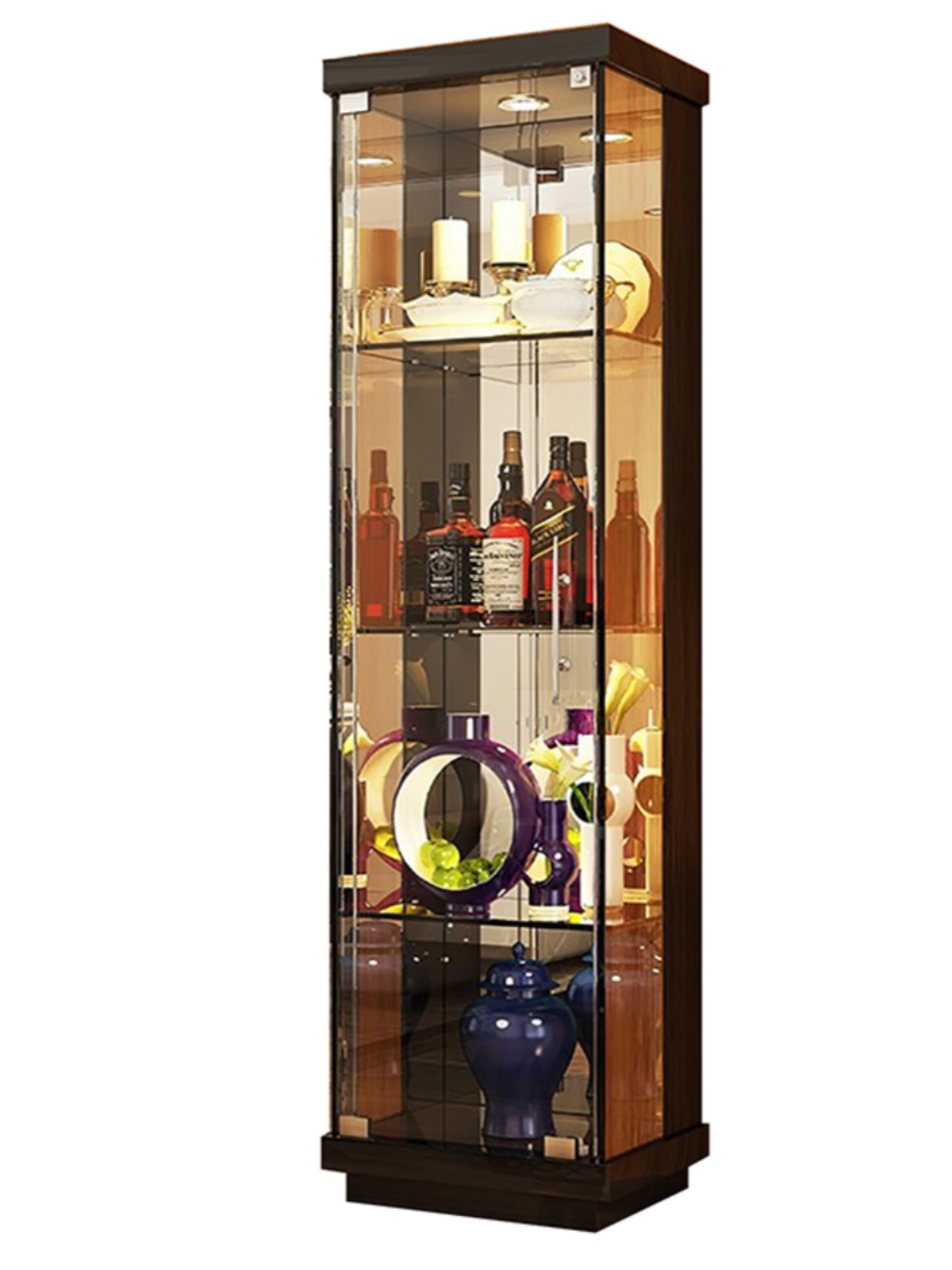新款客厅小酒柜窄现代玻璃展示柜靠墙餐边柜墙边柜红酒柜装饰品摆-图0