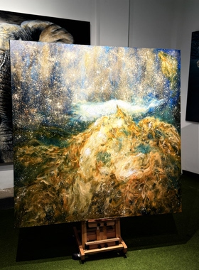 袁伟恒原创布面油画《流光溢彩》抽象轻奢客厅装饰挂画
