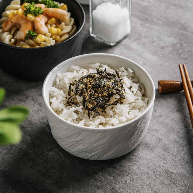 岩石纹陶瓷碗家用米饭碗汤碗日式碗早餐碗水果燕麦片甜品碗勺子 - 图2