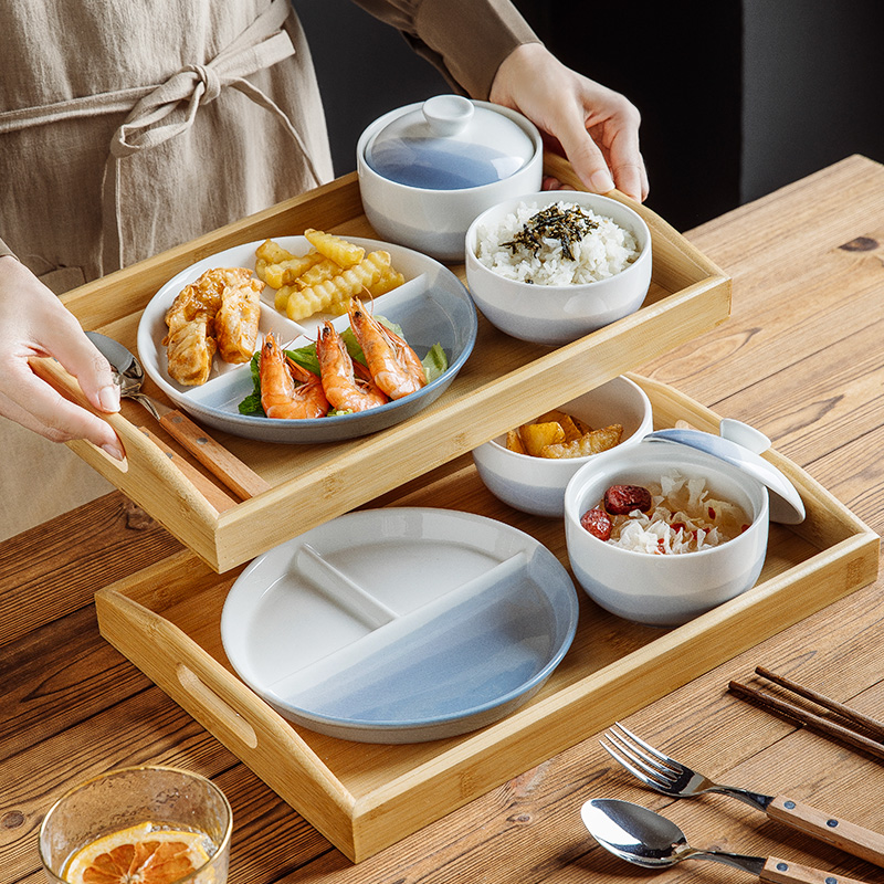 日式分格餐盘陶瓷减脂一人食餐具早餐盘套装月子餐分餐制分隔盘子 - 图0