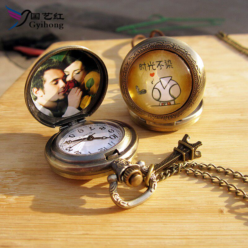 复古怀表翻盖照片定制名字生日吊坠 靓色项链
