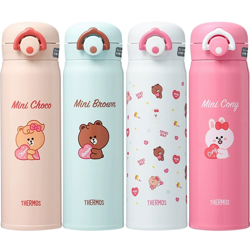 Термос с холодоизоляционной чашкой, мультипликационная серия LineFriends, изоляционная чашка, портативная студенческая чашка для воды JNR-502