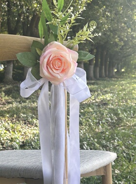 玫瑰花仿真花椅背花楼梯教堂宴会婚礼庆典道具装饰假花户外婚礼