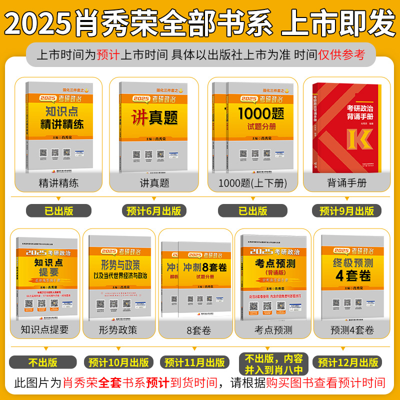 【现货先发】2025考研政治肖秀荣1000题+肖四肖八+肖秀荣背诵手册 肖秀荣一千题肖4肖8 可搭陆寓丰腿姐背诵手册25徐涛核心考案 - 图1