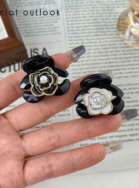 复古法式黑色气质山茶花小抓夹公主头发夹侧边碎发夹刘海夹