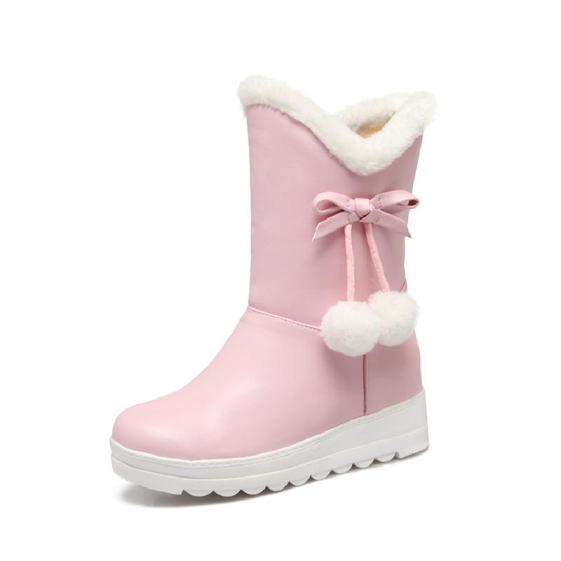 新款韩版雪地靴女短靴中筒靴内增高保暖鞋毛毛靴学生白色冬季