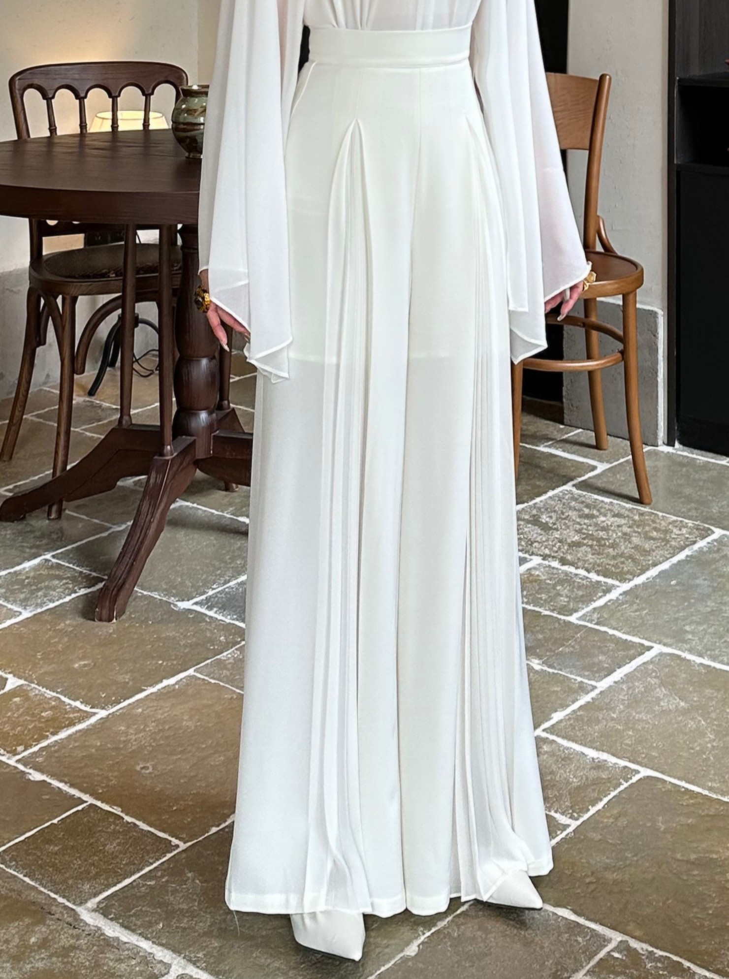 春季新款气质雪纺飘逸高腰显瘦垂感阔腿裤女设计感小众休闲长裤子,淘宝优惠券,粉丝福利购,淘宝优惠卷