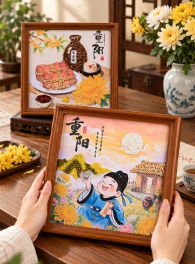 重阳节diy手工粮食画材料老年手作活动创意五谷杂粮粘贴相框画摆