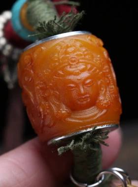 藏式文玩牦牛骨雕刻观音锁骨链铜擦擦金刚杵配饰手工编织绳毛衣链