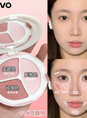 NOVO三色胭脂盘杏粉色膨胀收缩色