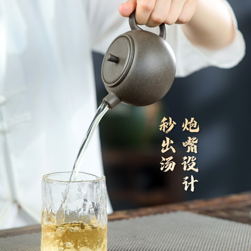 宜兴紫砂壶潘晔全手工茶壶家用泡茶具套装原矿老青段炮嘴苹果壶-图3