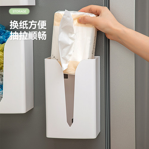 厨房冰箱磁吸纸巾盒壁挂式湿巾抽纸盒收纳盒磁铁侧面置物架纸巾架 - 图2