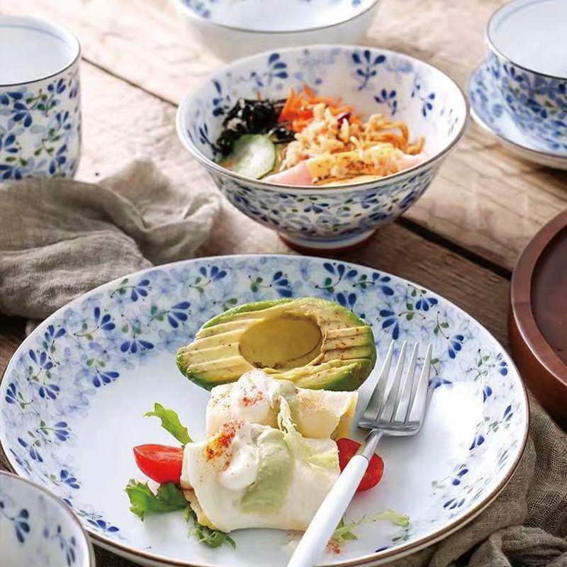 小蓝芽日本进口芽花日式餐具光峰碗碟套装家用陶瓷饭碗面碗汤碗,淘宝优惠券,粉丝福利购,淘宝优惠卷