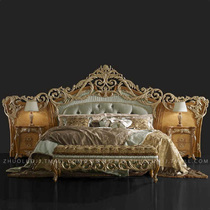 Eurostyle Soft Bed Luxury Villa Main Bed bed Screen bed Italy solid wood Carved Wedding Bed Large Terrace Number Double Bed