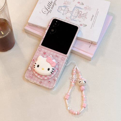 粉格子厨师帽kt猫适用华为PuraX手机壳折叠屏pocket2磁吸支架小米mixflip翻盖外壳荣耀magicvflip链条xflip2 - 图3