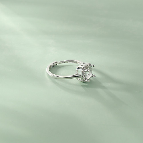 民族风镀S925纯银女戒指空托万能镶嵌5mm翡翠宝石正方形戒面6 7mm - 图2