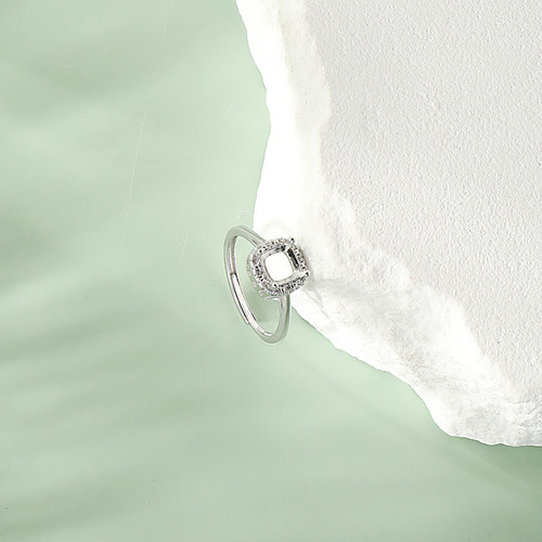 民族风镀S925纯银女戒指空托万能镶嵌5mm翡翠宝石正方形戒面6 7mm - 图0