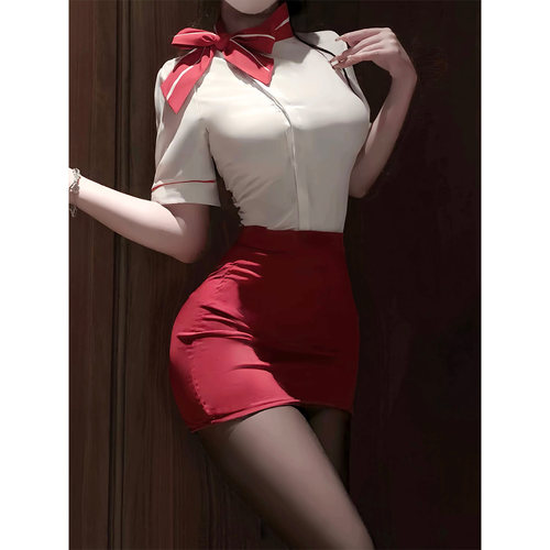 SALTCRUSH 性感空姐制服秘书套装cosplay情调纯欲高腰包臀裙衬衫 - 图3