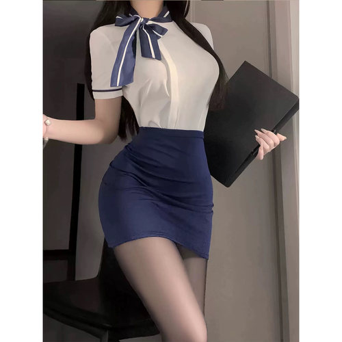 SALTCRUSH 性感空姐制服秘书套装cosplay情调纯欲高腰包臀裙衬衫 - 图1