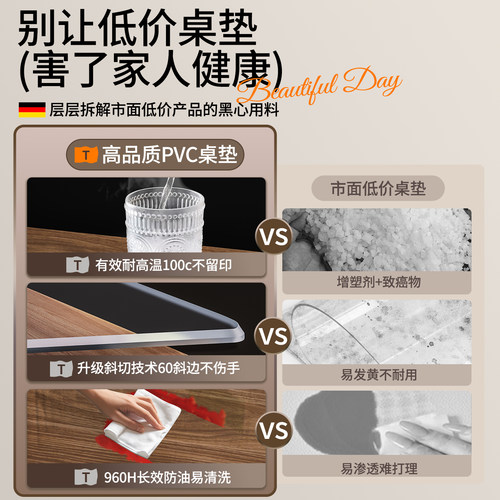 pvc桌布茶几垫透明桌垫软玻璃水晶板防水防油桌面保护垫隔热垫 - 图1
