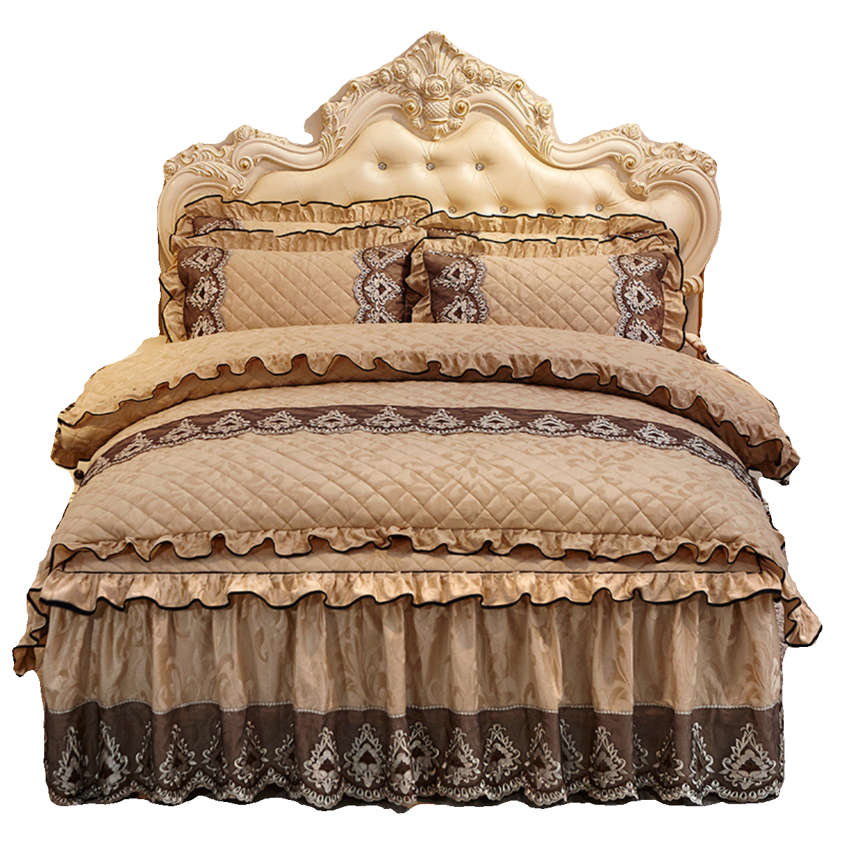 夹棉加厚保暖天鹅绒床裙式四件套蕾丝防滑床罩被套4件套秋冬床套,淘宝优惠券,粉丝福利购,淘宝优惠卷