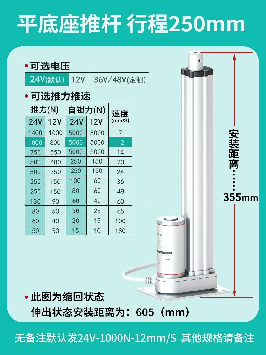 电动推杆伸缩杆平座平底座工业级微型12V24V往复器大推力小型电机 - 图1