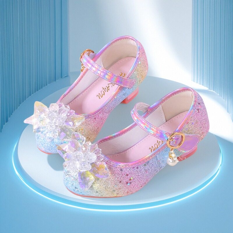 2025年新款女童皮鞋儿童公主单鞋时尚韩版高跟彩色亮片女孩水晶鞋,淘宝优惠券,粉丝福利购,淘宝优惠卷