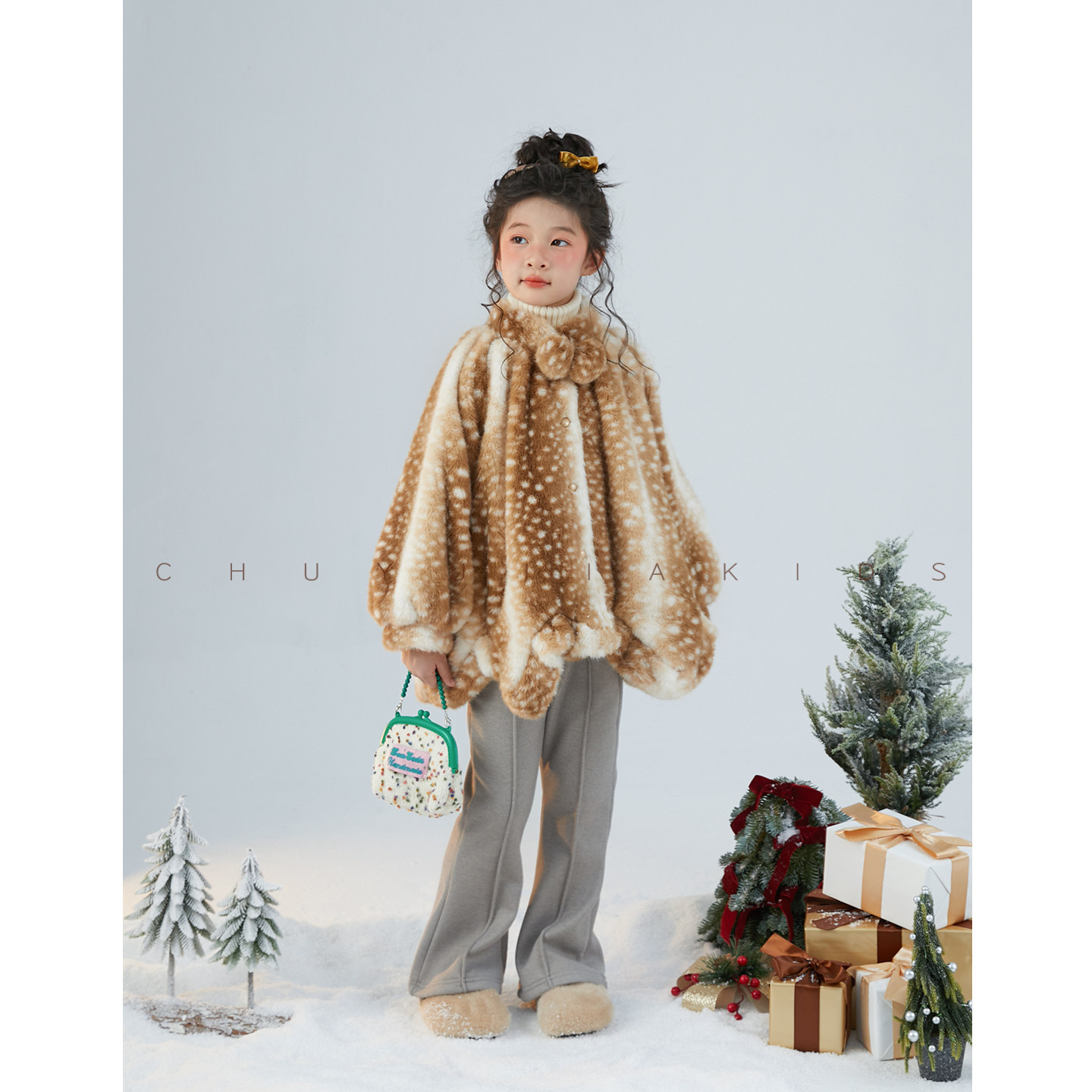 初羽家女童外套2025冬季儿童加绒加厚不掉毛鹿纹斑点皮草毛毛外套,淘宝优惠券,粉丝福利购,淘宝优惠卷