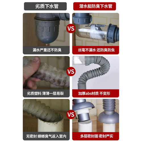 潜水艇厨房洗菜盆下水管配件防臭阀洗碗池下水道双水槽排水管套装 - 图0